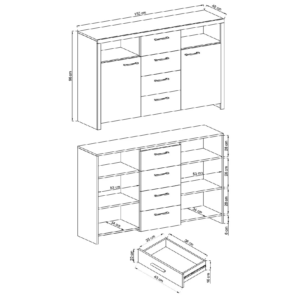Sonora Wooden Sideboard With 2 Doors 4 Drawers In Riviera Oak