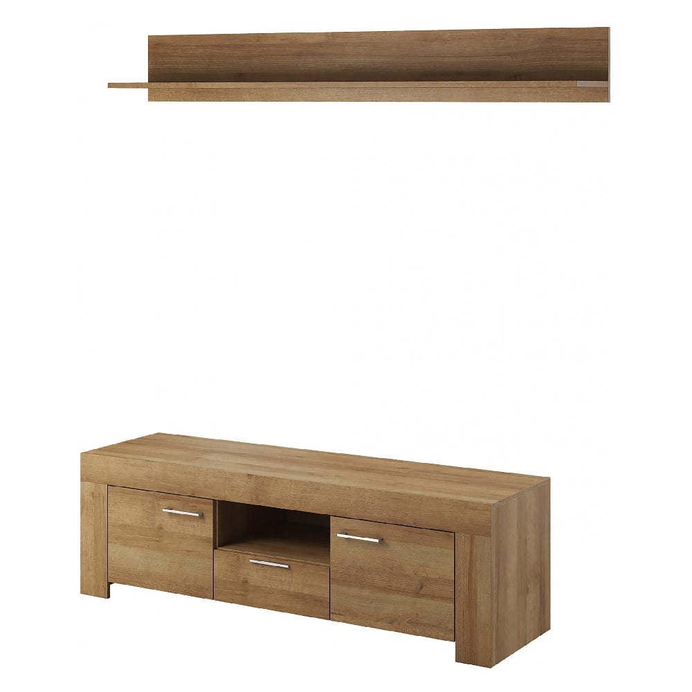 Sonora Wooden TV Stand With Wall Shelf In Riviera Oak