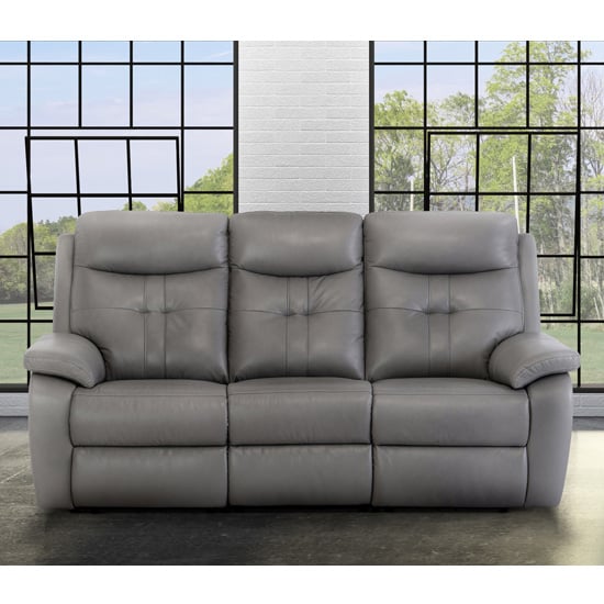Sotra Italian Leather Electric Recliner, 3 Seater Leather Recliner Sofa Grey