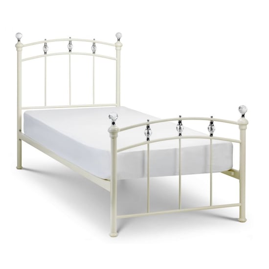 Photo of Sadakoa metal single bed in stone white with crystal finials