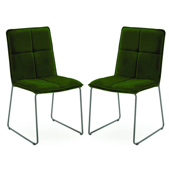 Read more about Sorani green velvet dining chairs with metal legs in pair