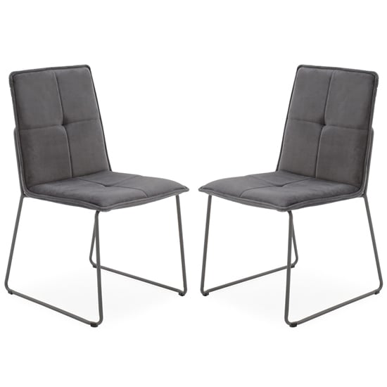 Read more about Sorani grey velvet dining chairs with metal legs in pair