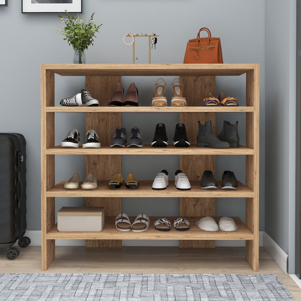 Sorano Wooden Shoe Storage with 4 Shelves in Atlantic Pine