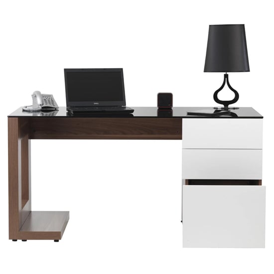 Sorbose Black Glass Top Laptop Desk In Walnut And White_2