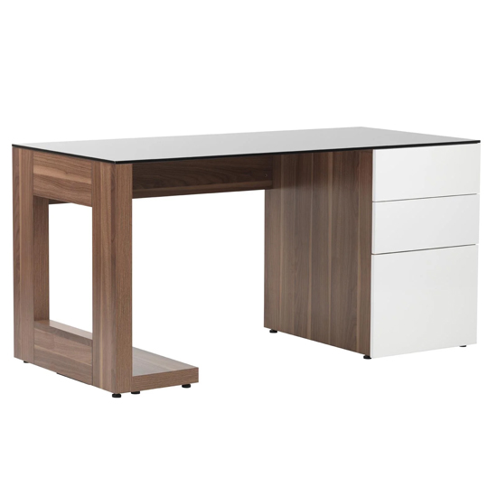 Sorbose Black Glass Top Laptop Desk In Walnut And White_3