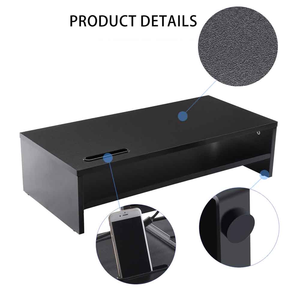 Sorella Wooden Monitor Stand Riser with 2 Shelf in Black