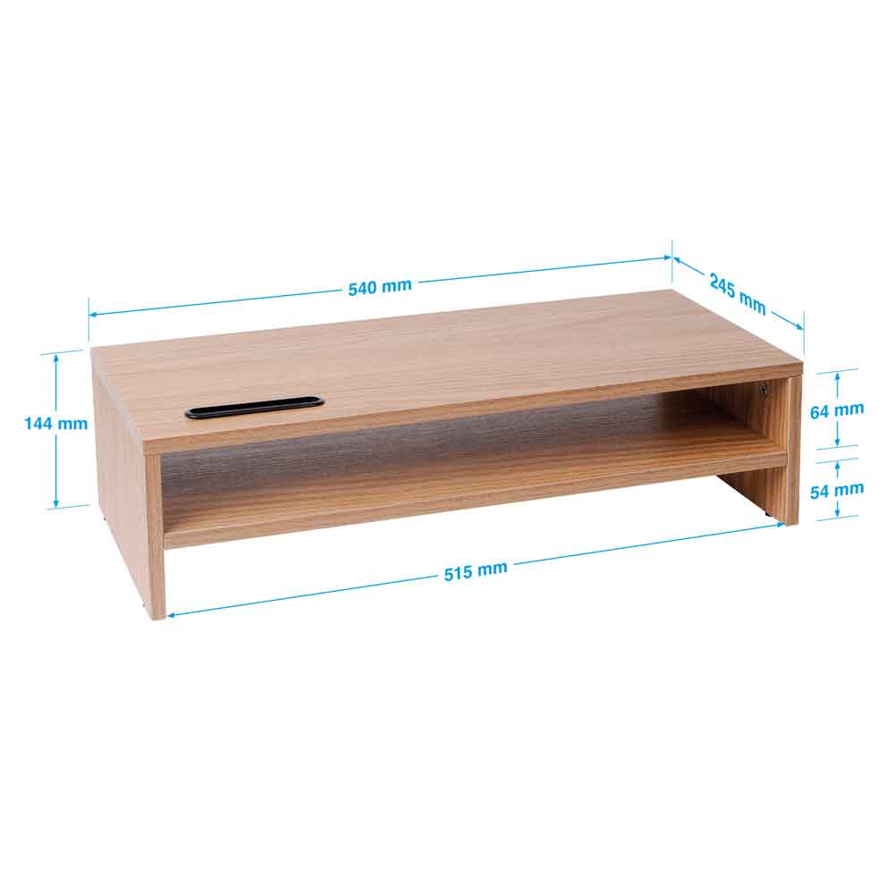Sorella Wooden Monitor Stand Riser with 2 Shelf in Oak