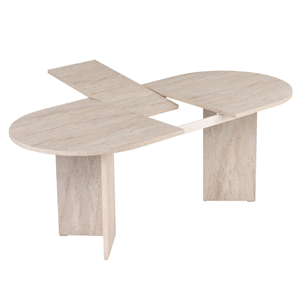 Soreno Oval Wooden Extending Dining Table in Travertine Marble Effect