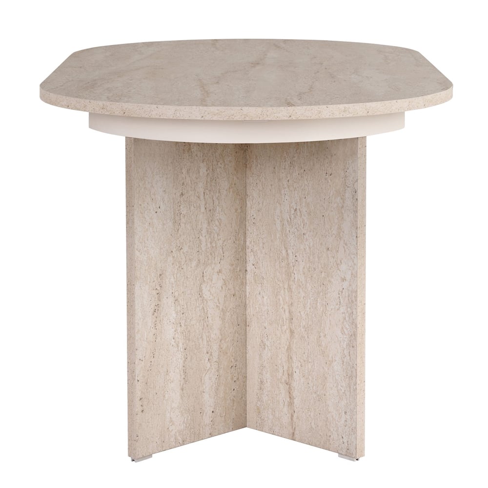 Soreno Oval Wooden Extending Dining Table in Travertine Marble Effect
