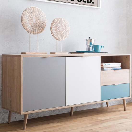 Product photograph of Sorio Sideboard In Sonoma Oak And Tricolor With 2 Doors 2 Drawer from Furniture in Fashion