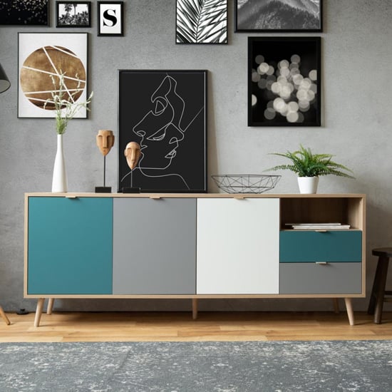 Product photograph of Sorio Sideboard In Sonoma Oak And Tricolor With 3 Doors 2 Drawer from Furniture in Fashion