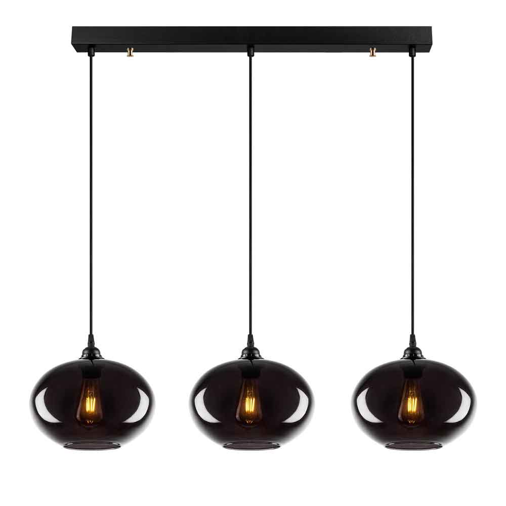Sormel 3 Light Glass Ceiling Pendant Light in Black