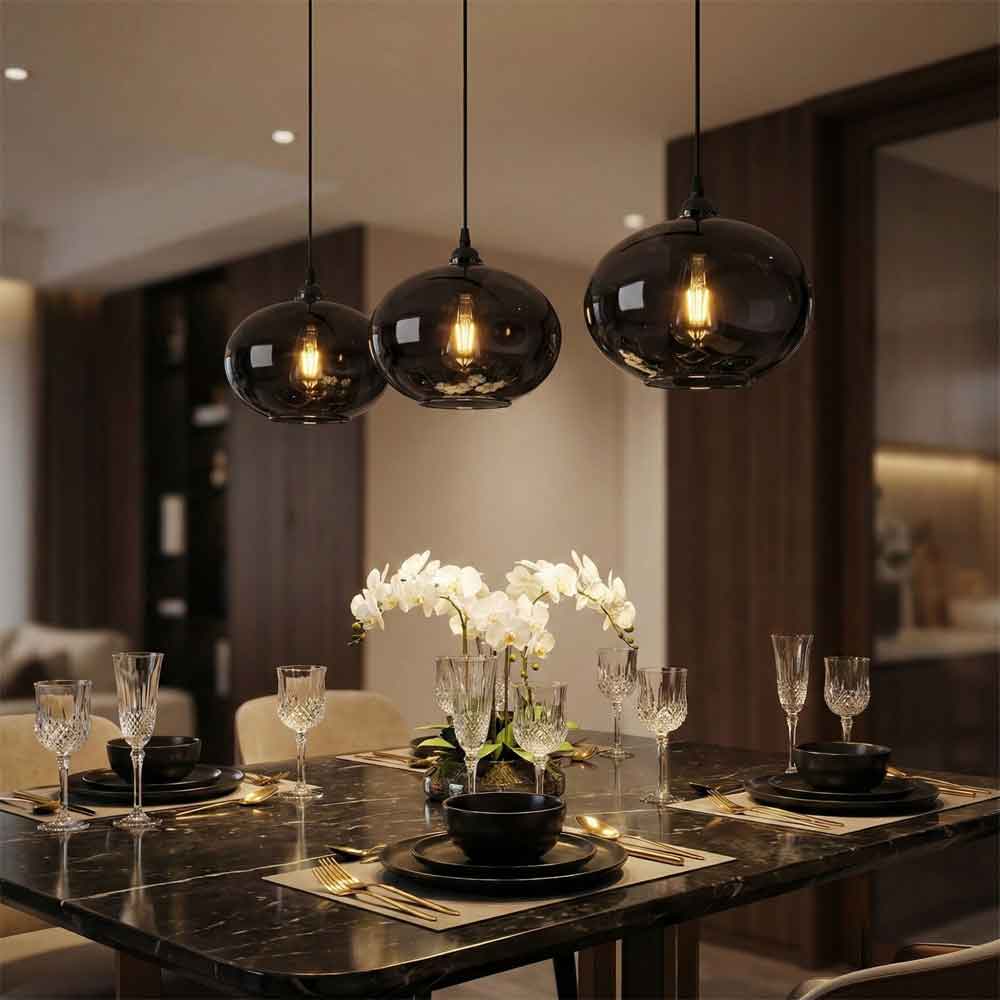 Sormel 3 Light Glass Ceiling Pendant Light in Black