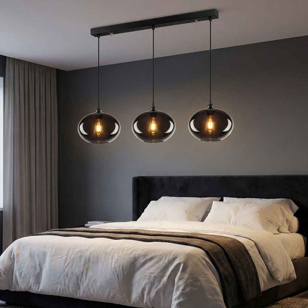 Sormel 3 Light Glass Ceiling Pendant Light in Black