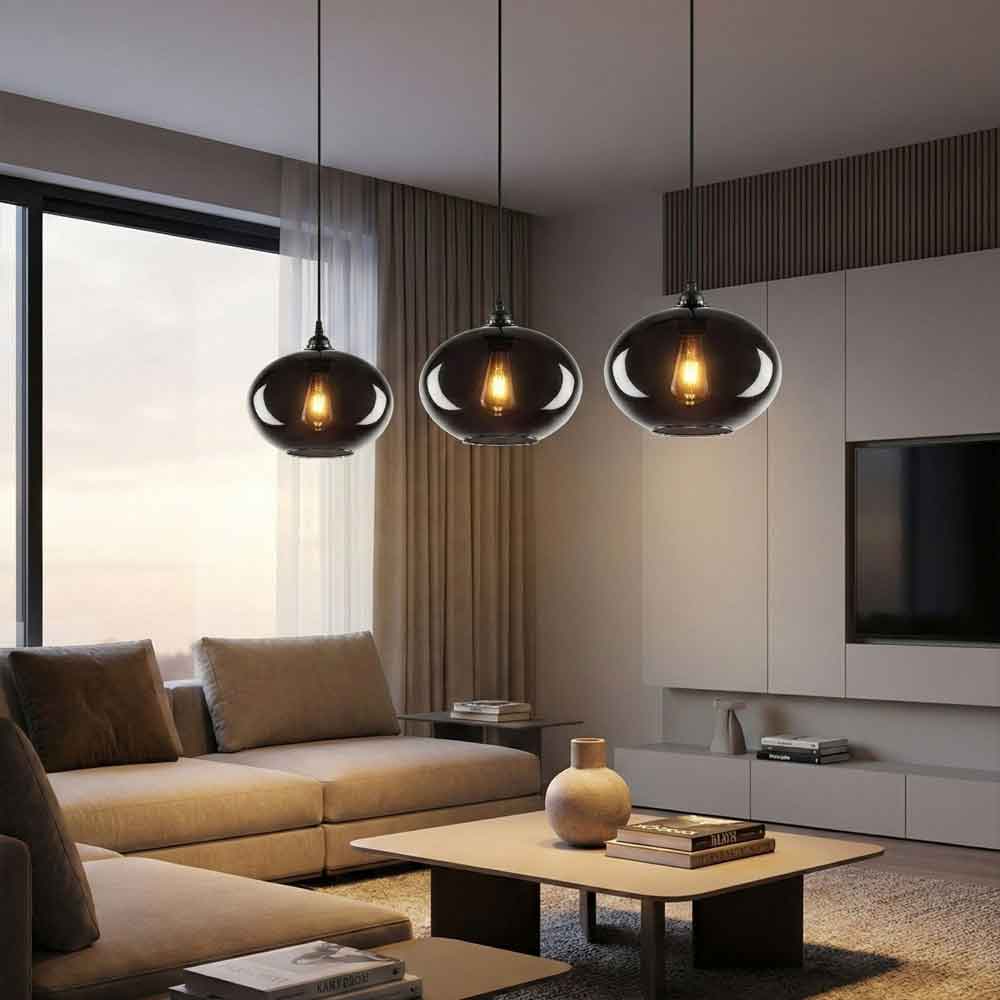 Sormel 3 Light Glass Ceiling Pendant Light in Black