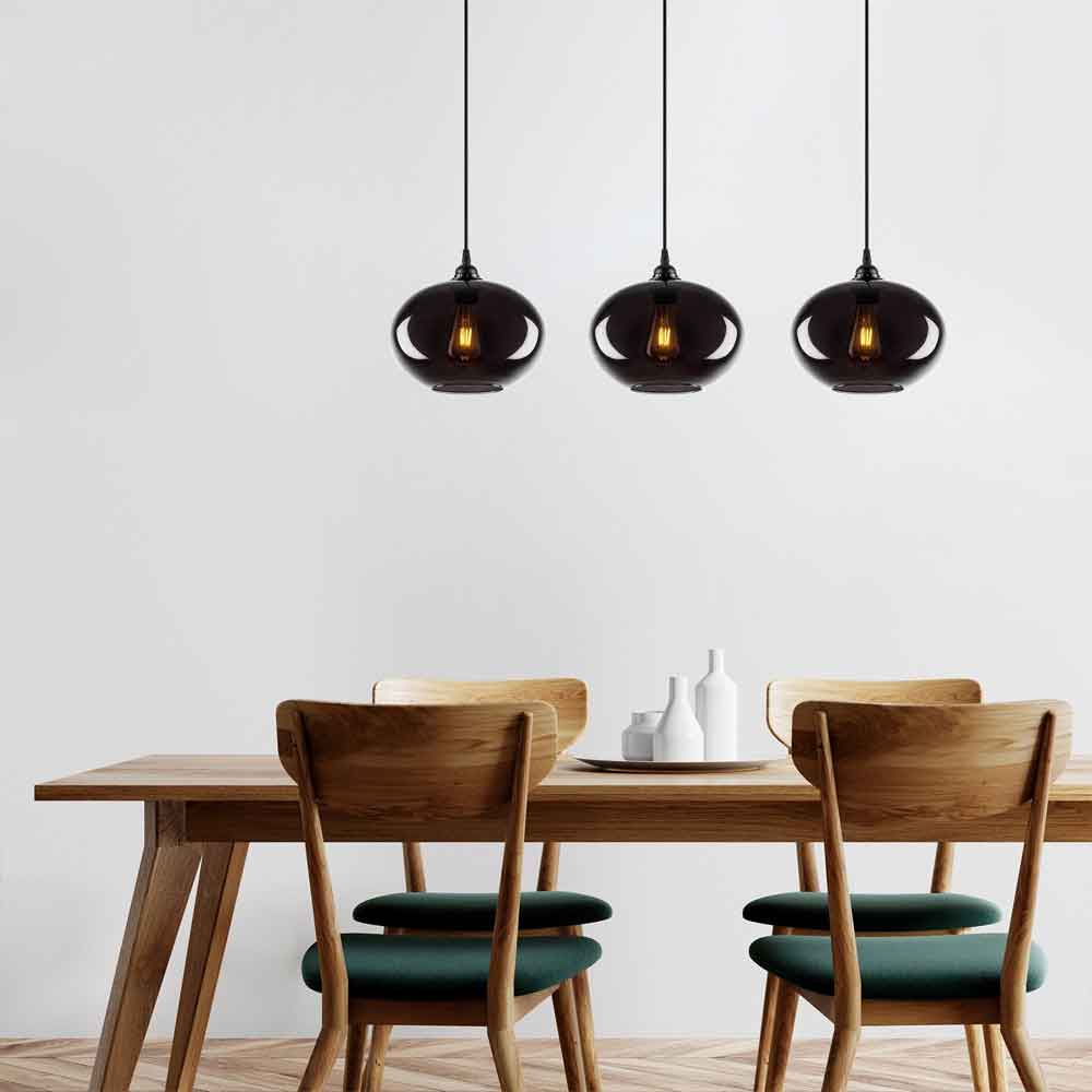 Sormel 3 Light Glass Ceiling Pendant Light in Black