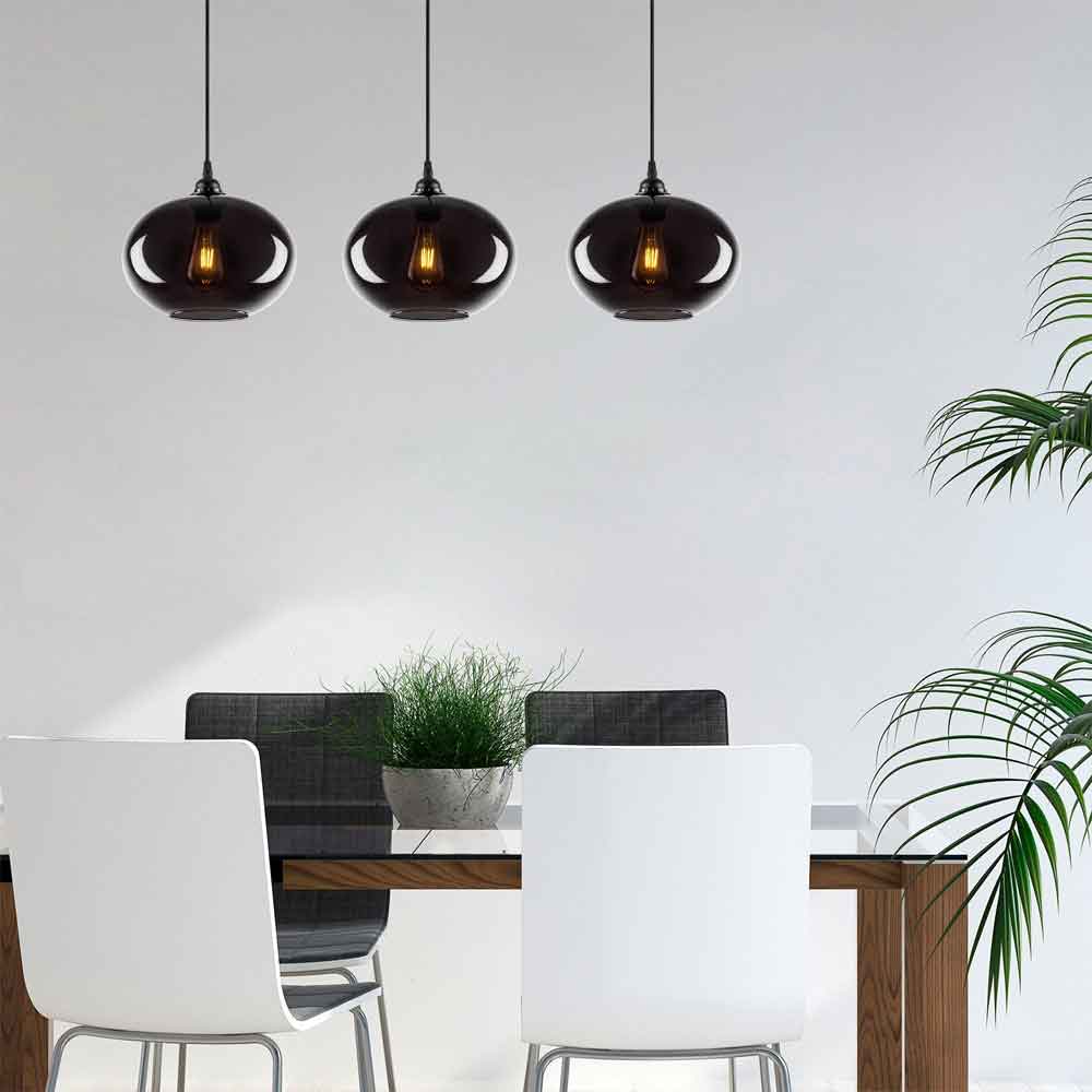 Sormel 3 Light Glass Ceiling Pendant Light in Black