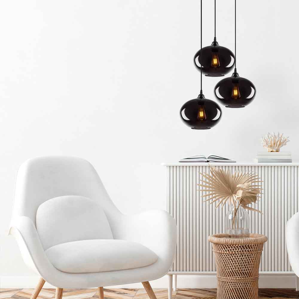Sormel 3 Light Glass Drop Ceiling Pendant Light in Black