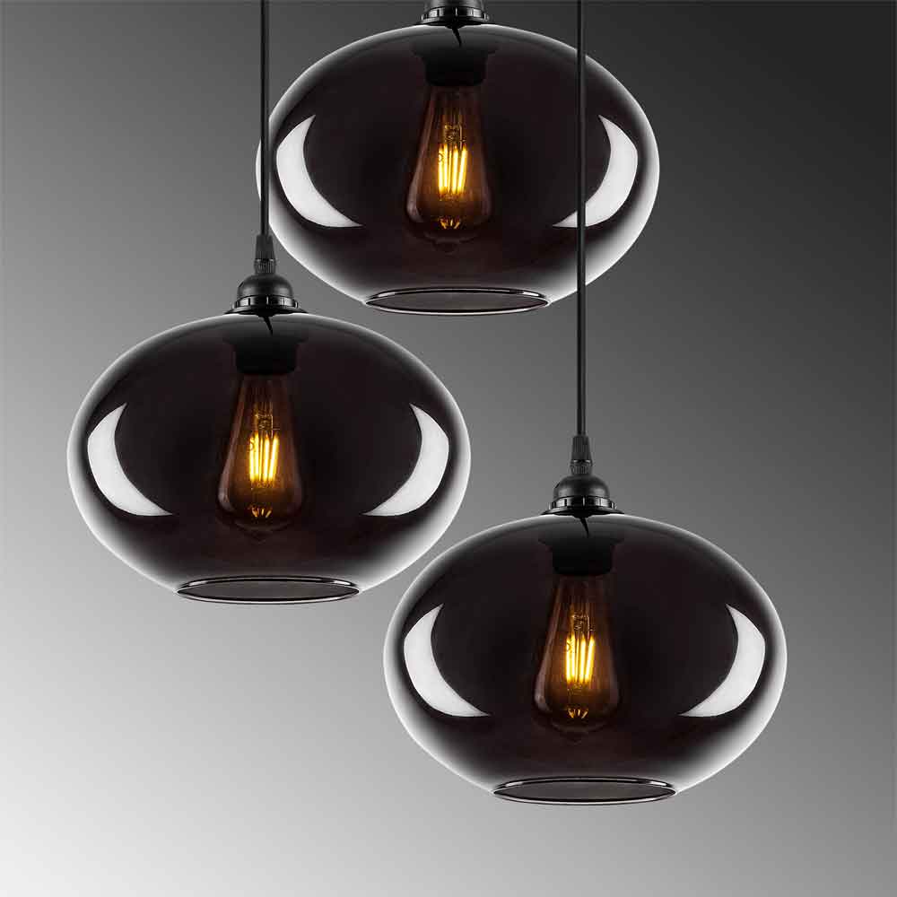 Sormel 3 Light Glass Drop Ceiling Pendant Light in Black