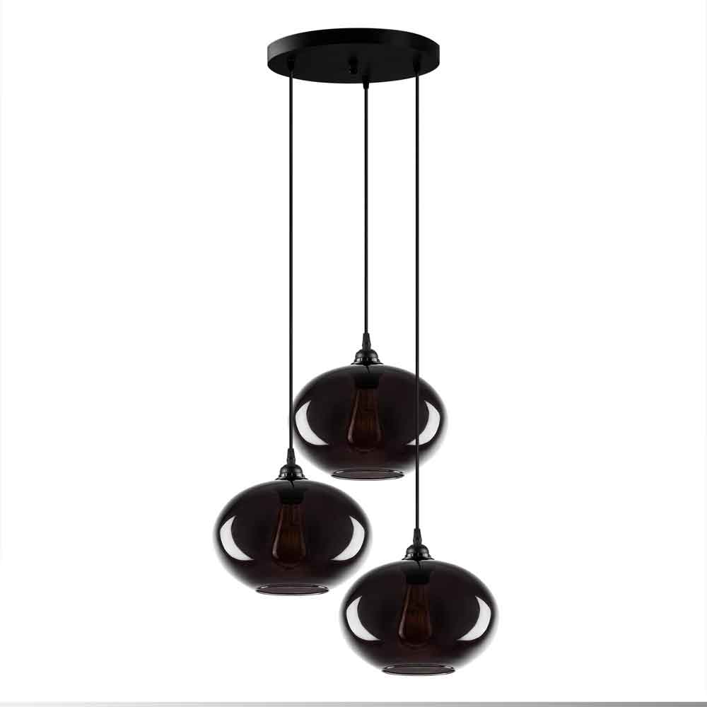 Sormel 3 Light Glass Drop Ceiling Pendant Light in Black