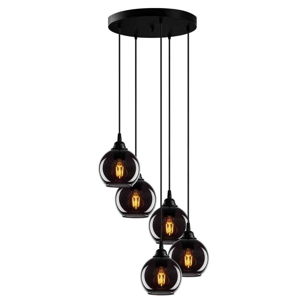 Sormel 5 Light Glass Ceiling Pendant Light in Black