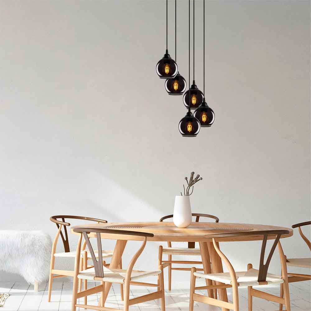 Sormel 5 Light Glass Ceiling Pendant Light in Black