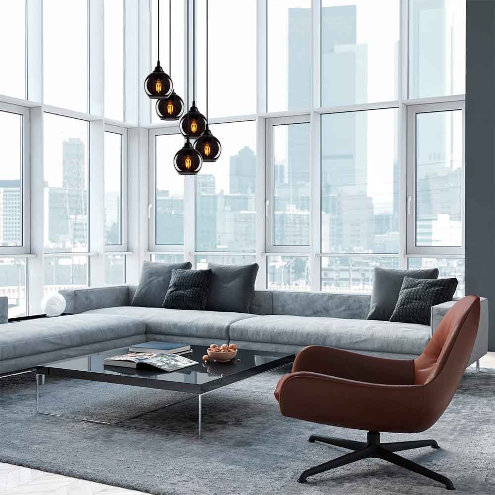 Sormel 5 Light Glass Ceiling Pendant Light in Black