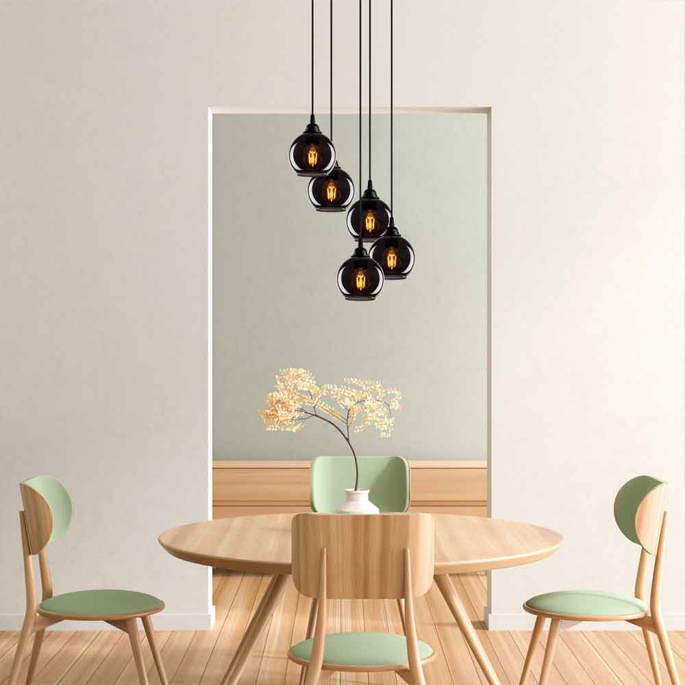 Sormel 5 Light Glass Ceiling Pendant Light in Black