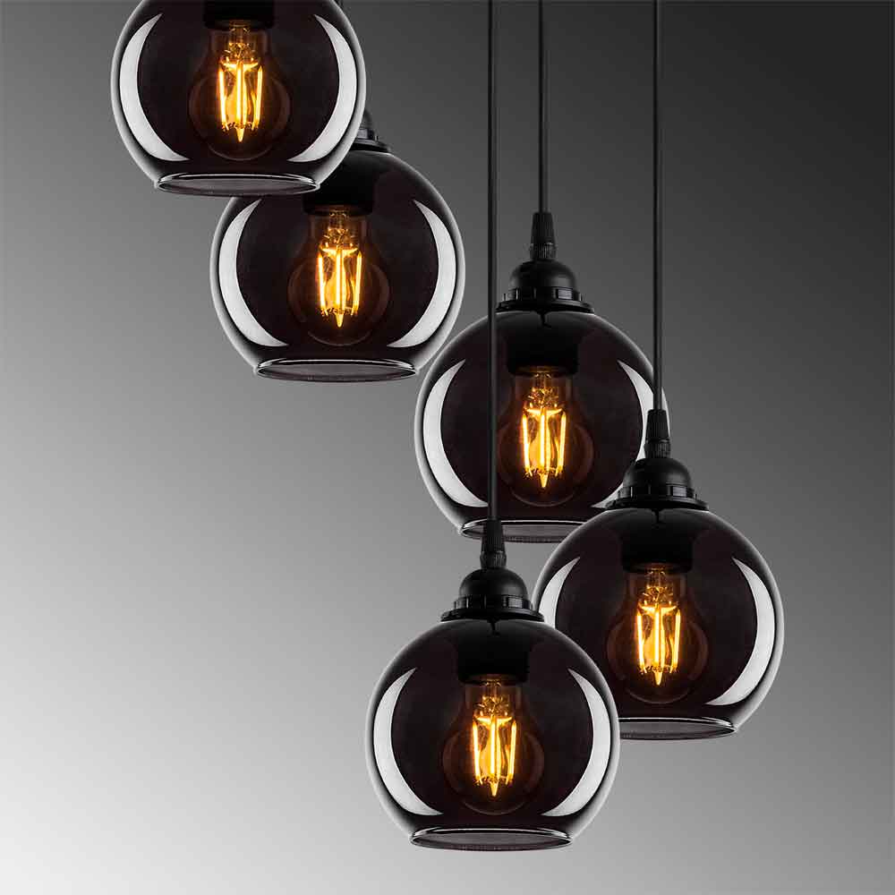 Sormel 5 Light Glass Ceiling Pendant Light in Black