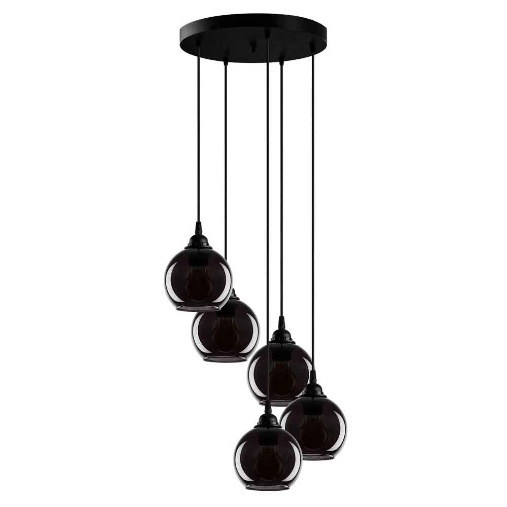 Sormel 5 Light Glass Ceiling Pendant Light in Black