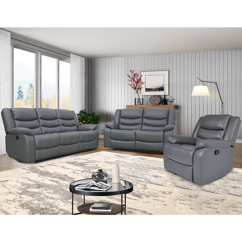 Read more about Sorreno 3+2+1 bonded leather recliner sofa set in dark grey