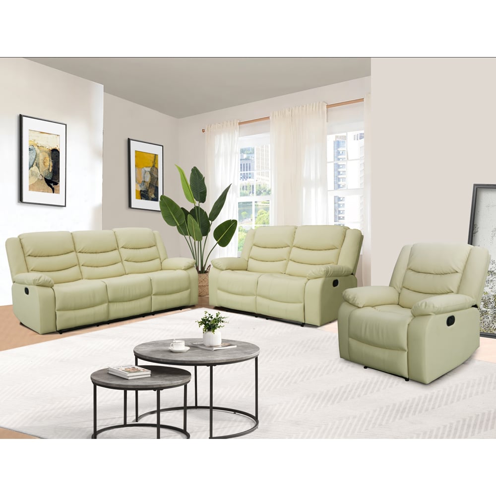 Read more about Sorreno 3+2+1 bonded leather recliner sofa set in ivory