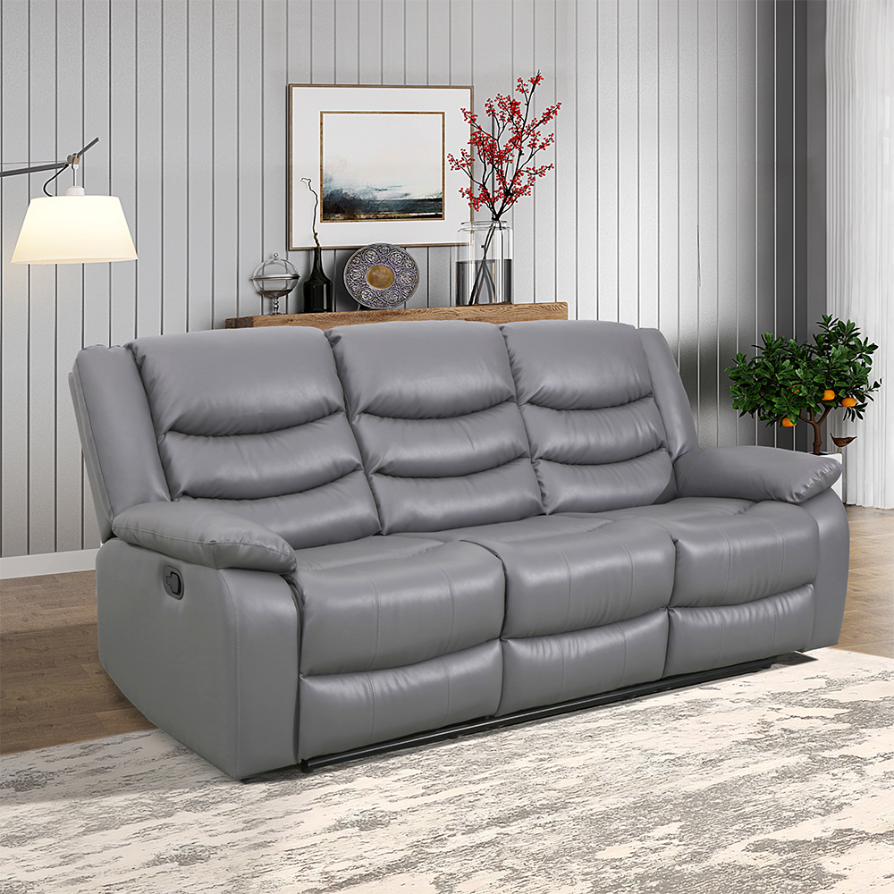Sorreno 3+2 Bonded Leather Recliner Sofa Set In Dark Grey