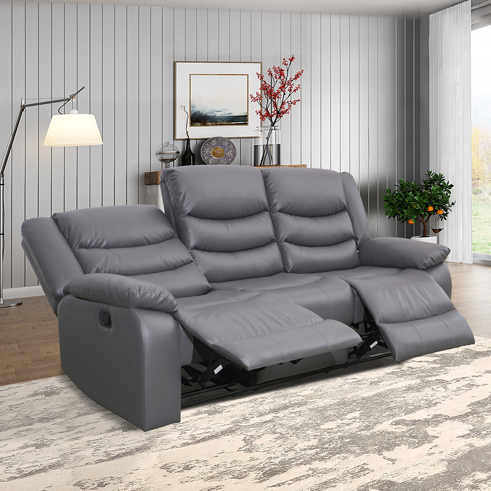 Sorreno 3+2 Bonded Leather Recliner Sofa Set In Dark Grey