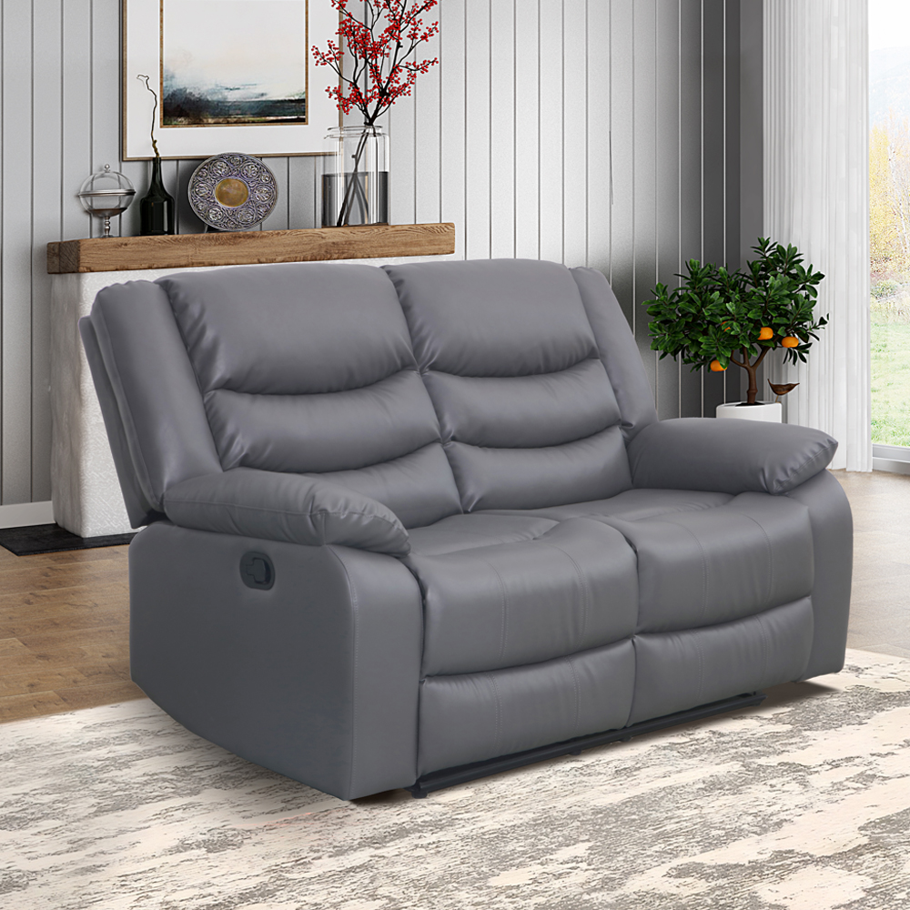 Sorreno 3+2 Bonded Leather Recliner Sofa Set In Dark Grey