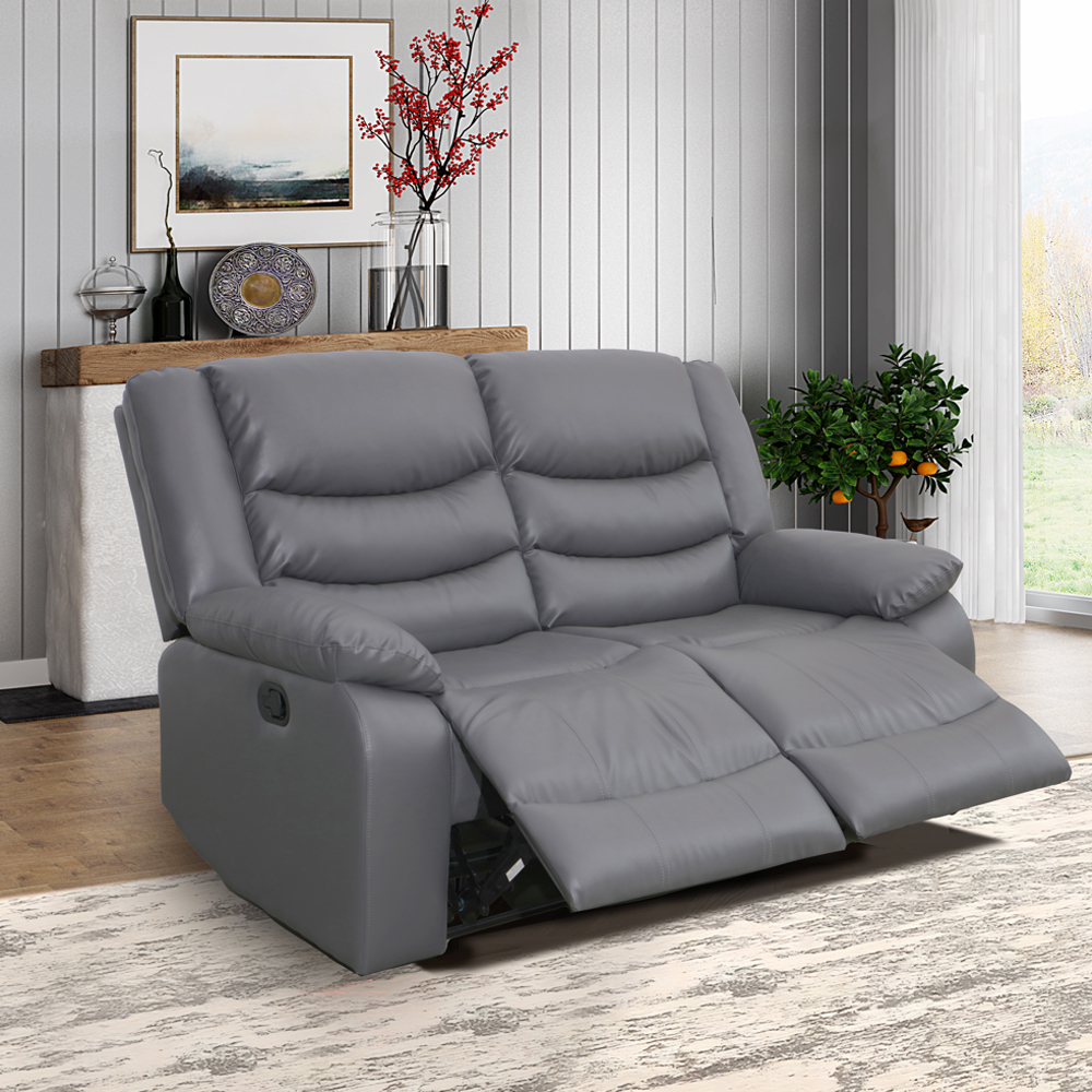 Sorreno 3+2 Bonded Leather Recliner Sofa Set In Dark Grey