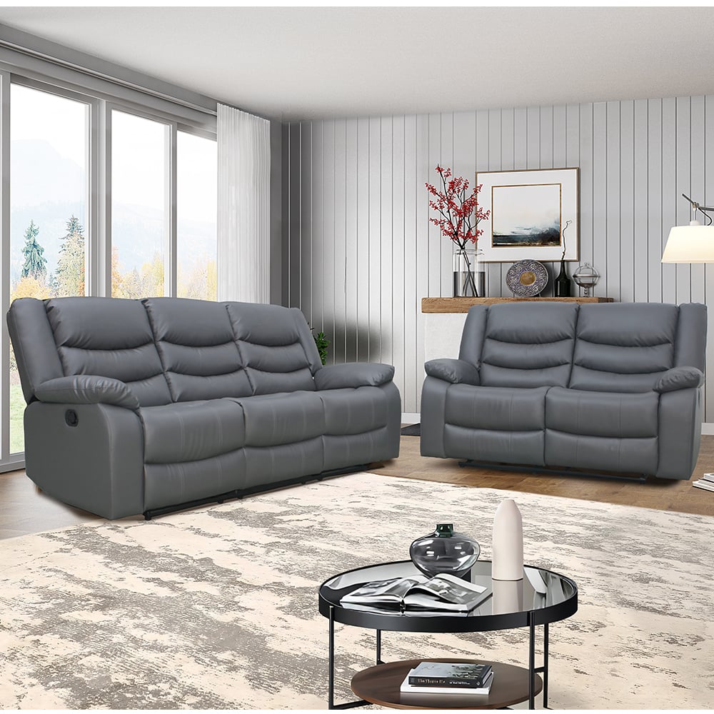 Read more about Sorreno 3+2 bonded leather recliner sofa set in dark grey