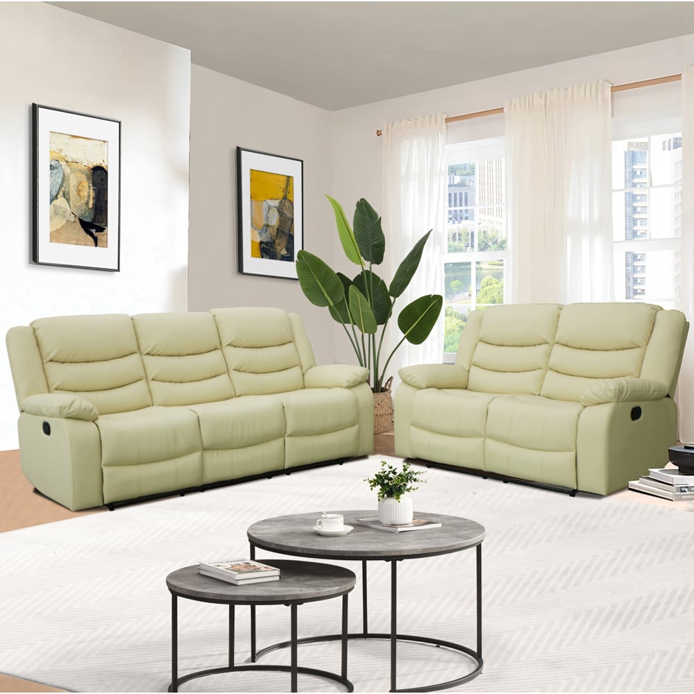 Product photograph of Sorreno 3 2 Bonded Leather Recliner Sofa Set In Ivory from Furniture in Fashion