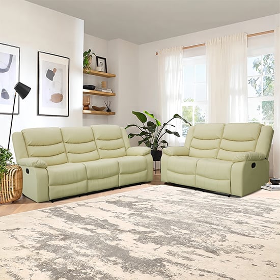 Product photograph of Sorreno 3 2 Bonded Leather Recliner Sofa Set In Ivory from Furniture in Fashion