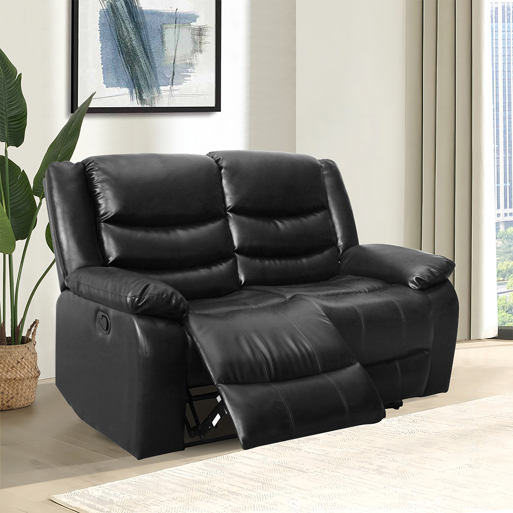 Sorreno Bonded Leather Recliner Seater Sofa In Black