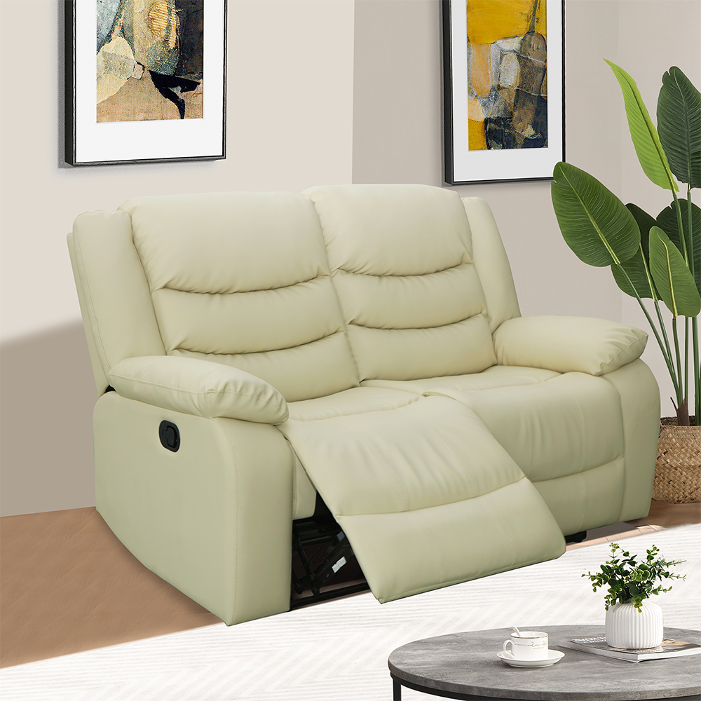 Sorreno Bonded Leather Recliner 2 Seater Sofa In Ivory