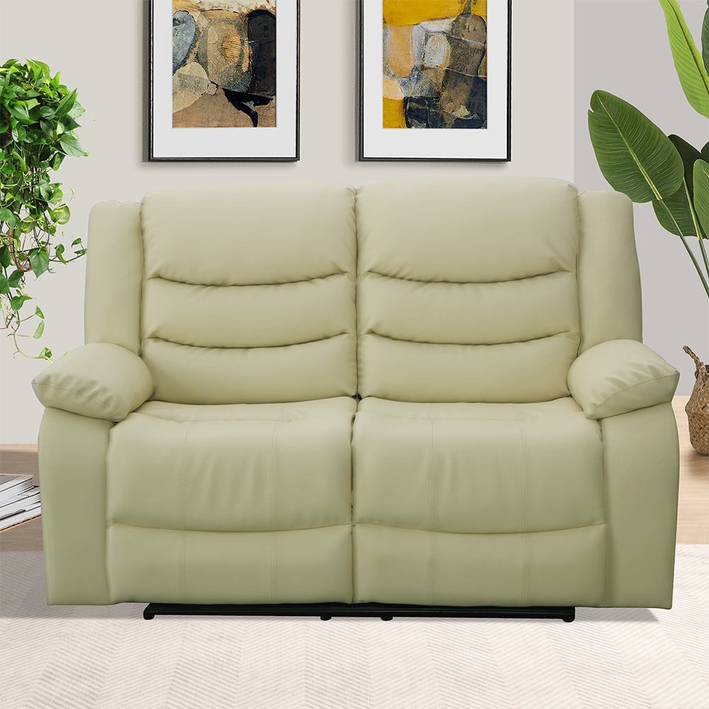 Sorreno Bonded Leather Recliner 2 Seater Sofa In Ivory