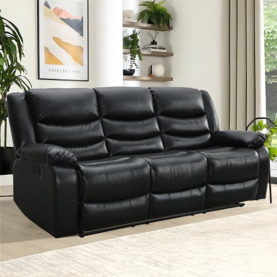 Product photograph of Sorreno Bonded Leather Recliner 3 Seater Sofa In Black from Furniture in Fashion