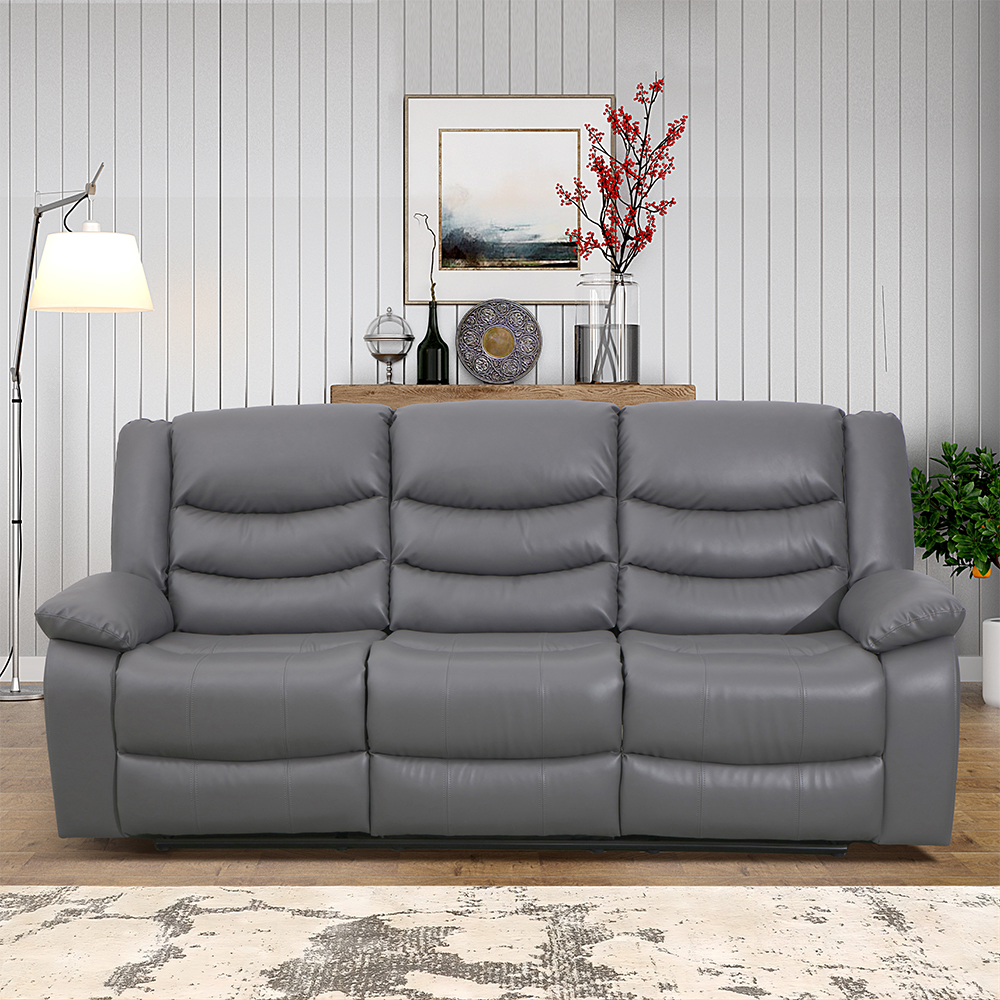 Sorreno Bonded Leather Recliner 3 Seater Sofa In Dark Grey