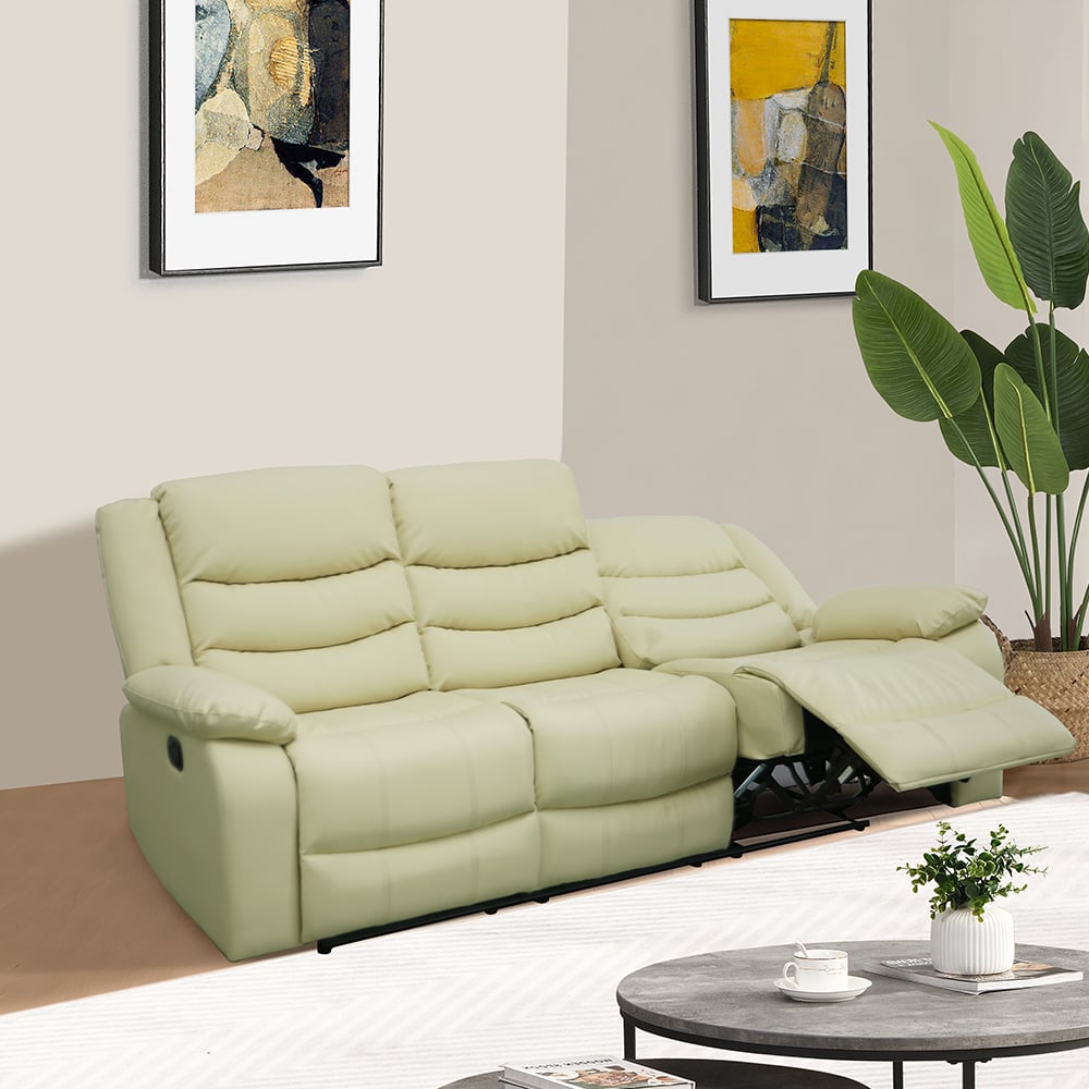 Sorreno Bonded Leather Recliner 3 Seater Sofa In Ivory