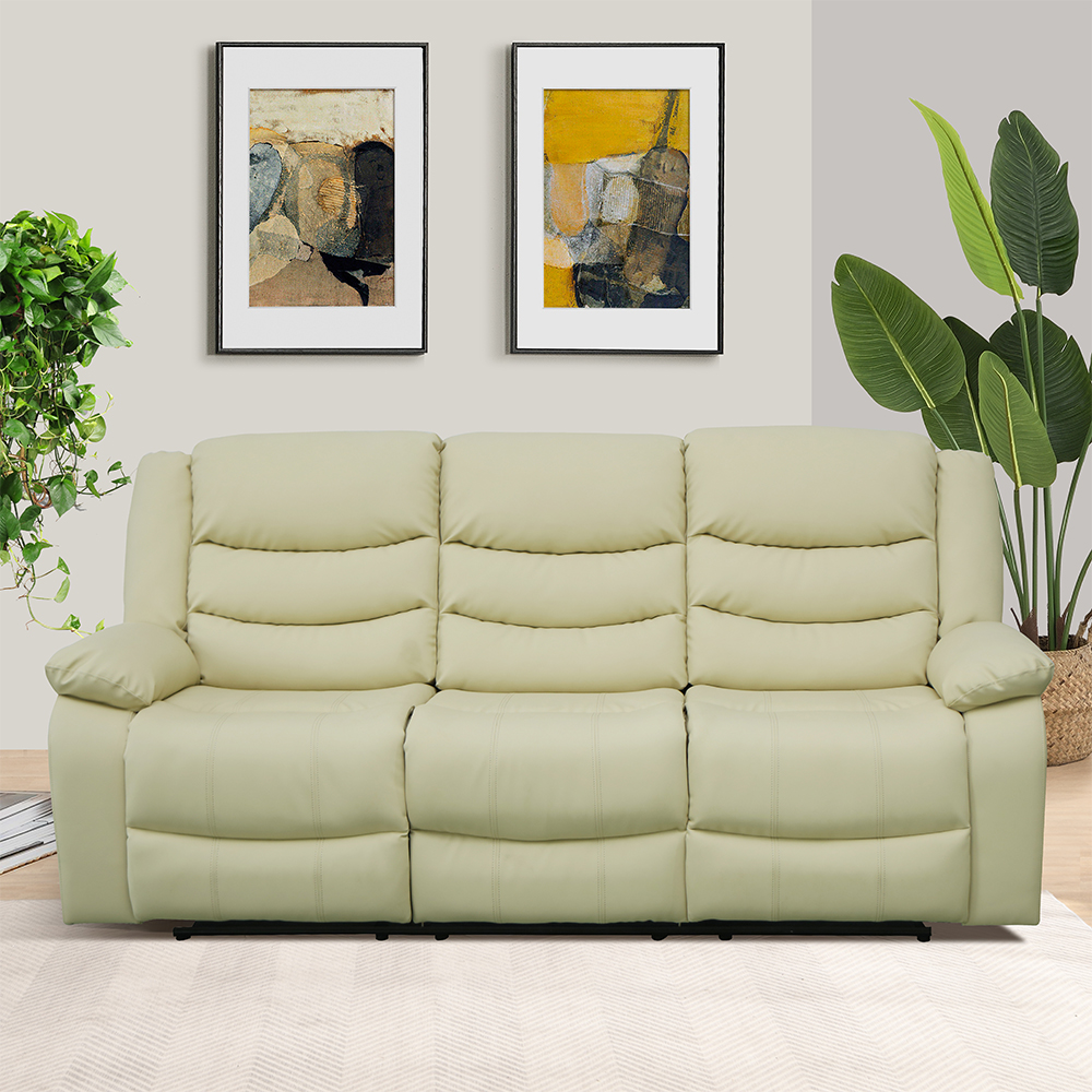Sorreno Bonded Leather Recliner 3 Seater Sofa In Ivory
