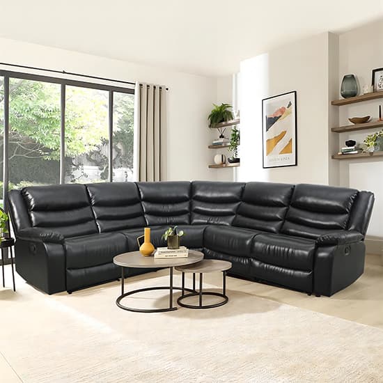 Product photograph of Sorreno Bonded Leather Recliner Corner Sofa In Black from Furniture in Fashion