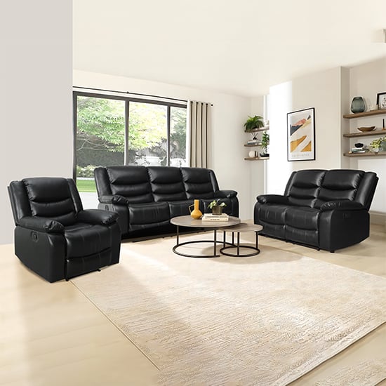 Product photograph of Sorreno 3 2 1 Bonded Leather Recliner Sofa Set In Black from Furniture in Fashion