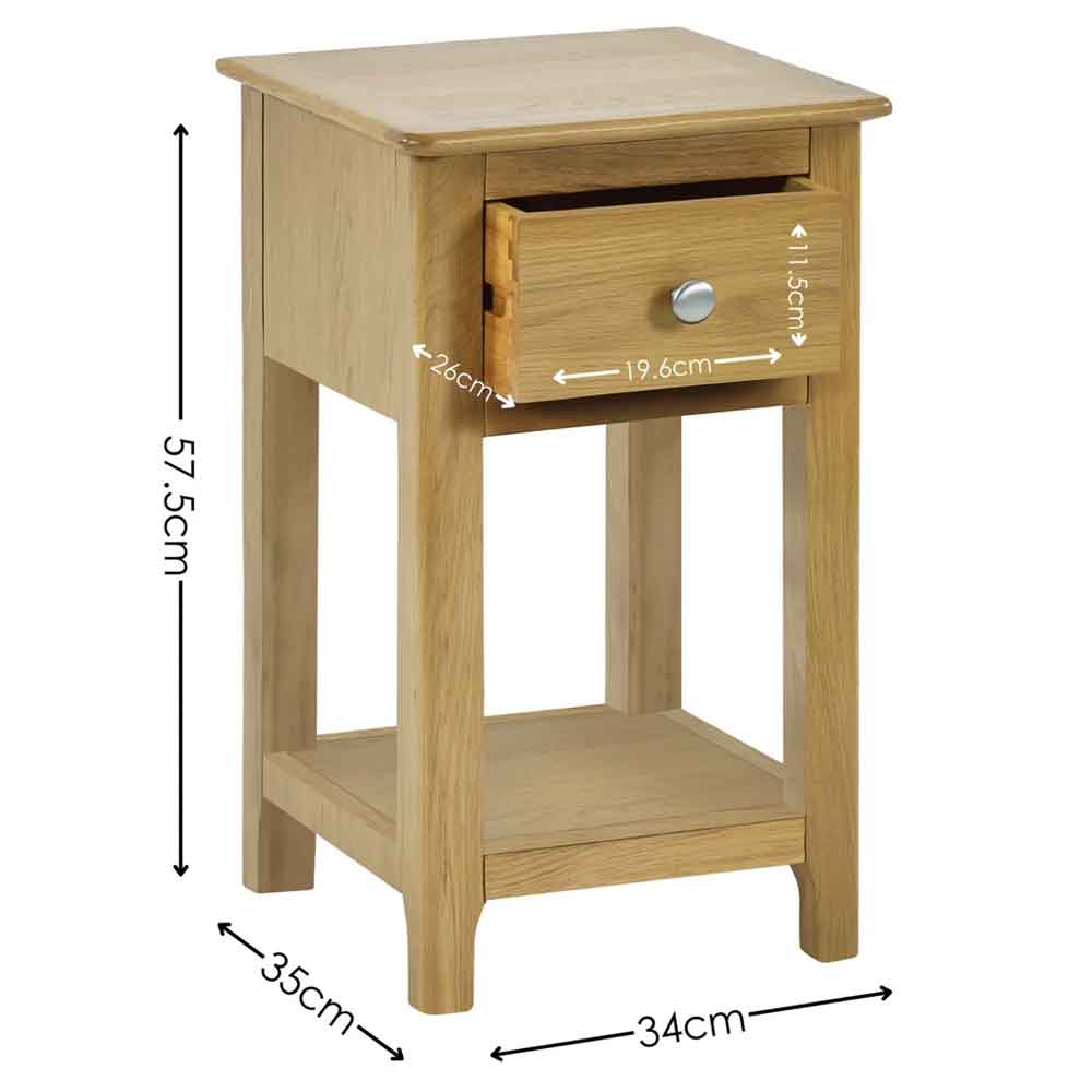 Sorrento Wooden Bedside Cabinet with 1 Drawer in Oak