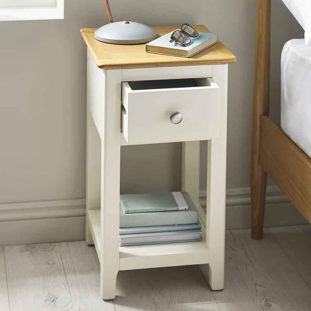 Sorrento Wooden Bedside Cabinet with 1 Drawer in White and Oak